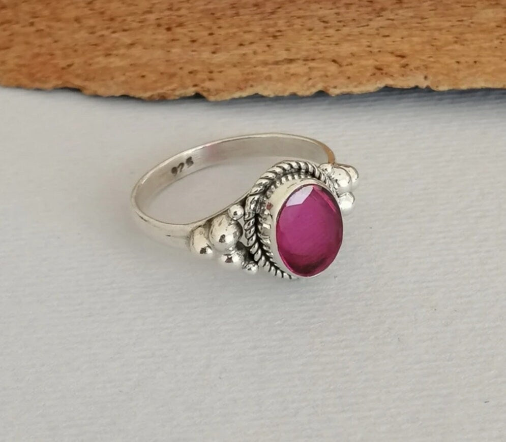 Pink Garnet and Sterling Silver Ring