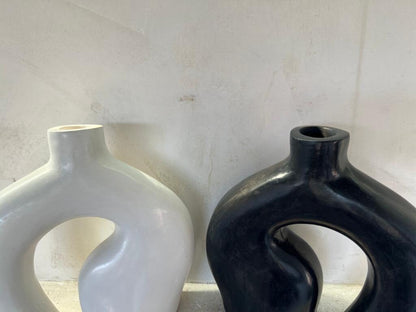 Terracotta Vase, Stucco Pottery Decoration, Black&White