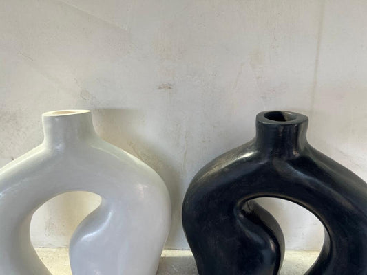 Terracotta Vase, Stucco Pottery Decoration, Black&White