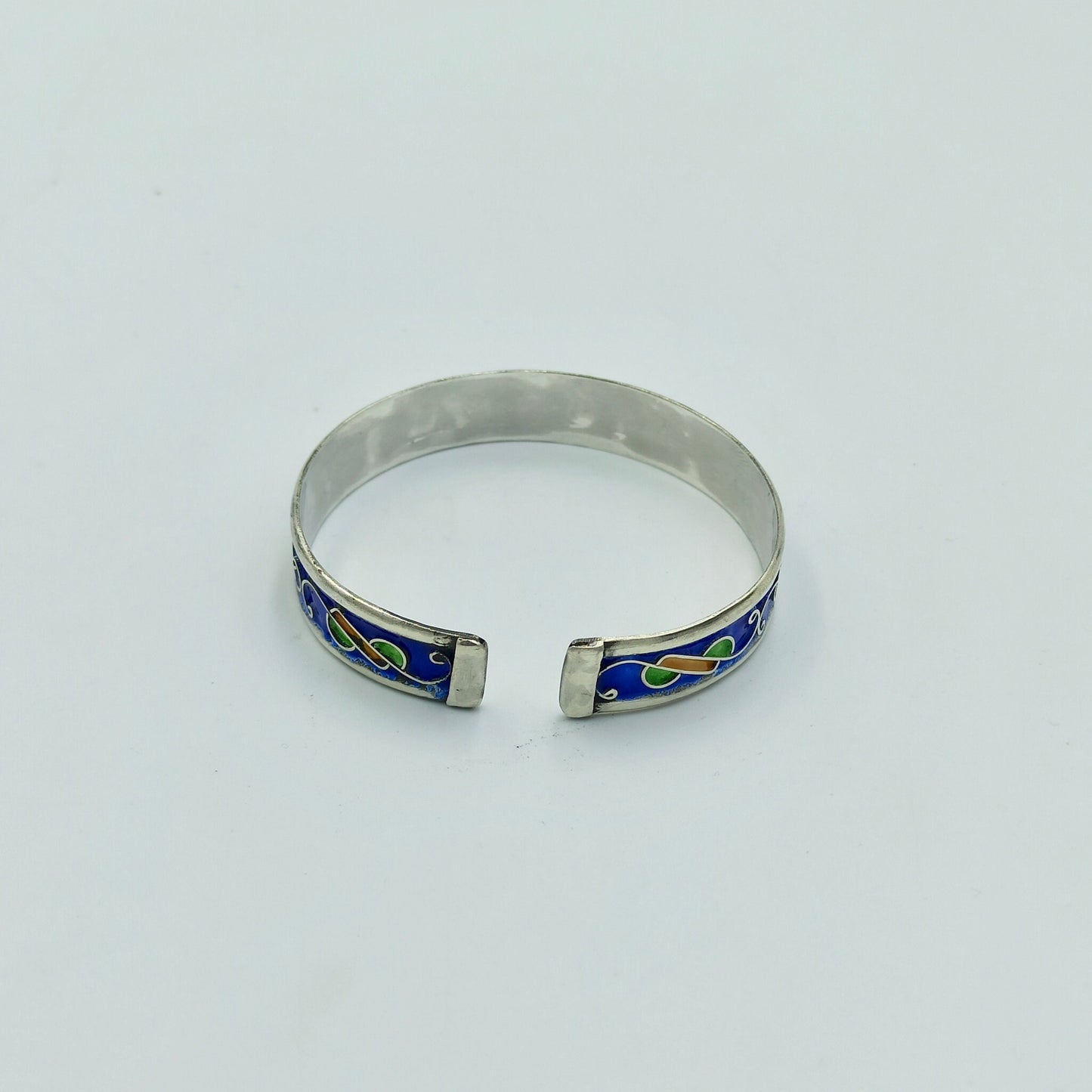 Berber Bracelet Enamelled Blue Yellow Green in Silver 925, Amazigh Bracelet of Silver Filigree Artisanal, Barcelet Handmade in Tiznit