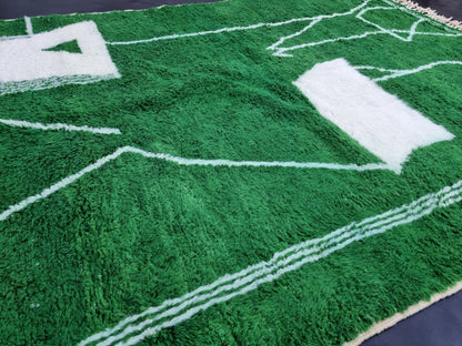 Exquisite MOROCCAN PINE RUG: Handmade Beni Ourain Wool Rug in Clover Green, Abstract Neutral Design, Elegant Berber Unique Greenish Carpet