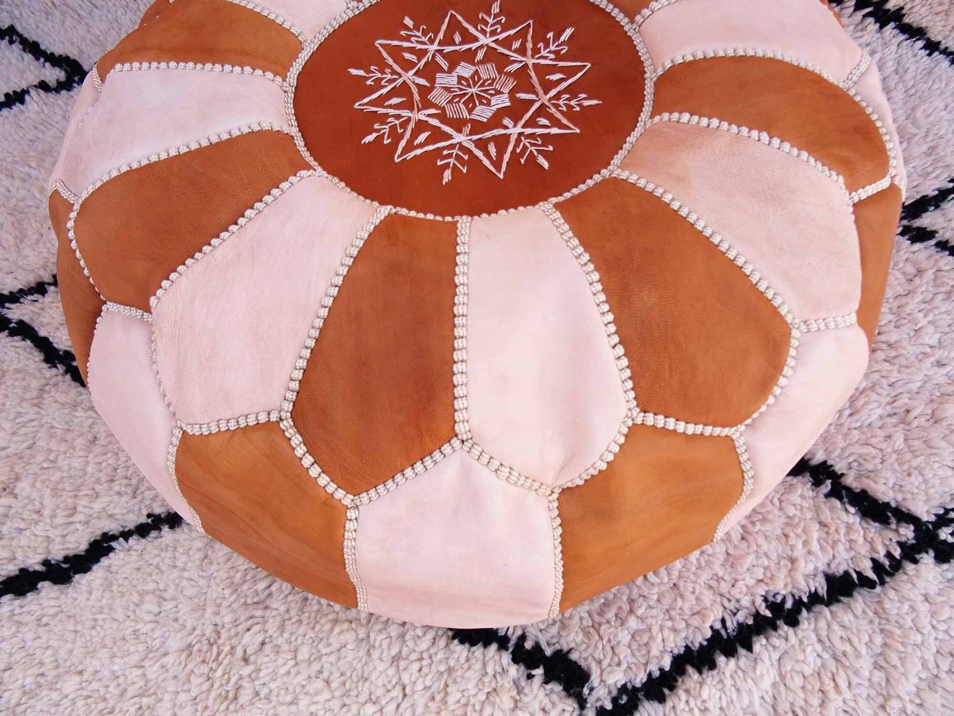Stuffed Ottoman Leather Pouf - Handmade Moroccan Genuine Leather Pouf - Ottoman Pouffe Footstool - 100% Real Natural Leather Pouffe