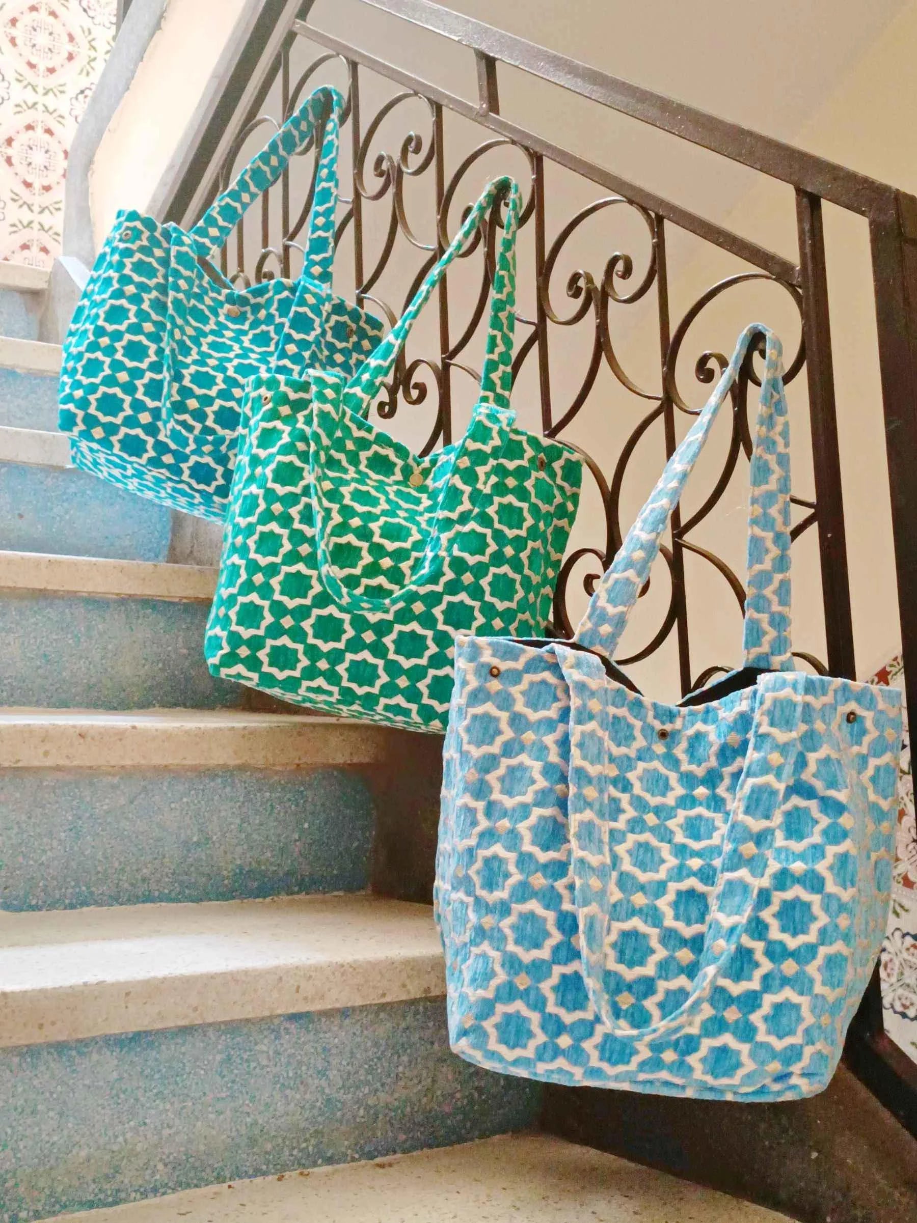 Moroccan Handmade Tote Bag | Everyday Durable Wool Handbag | Handmade Fashion Tote for Work & Outings | Stylish Moroccan Tile Design