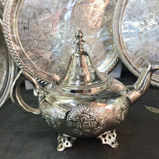 Moroccan Handmade Luxurious Silverplated Tea Set