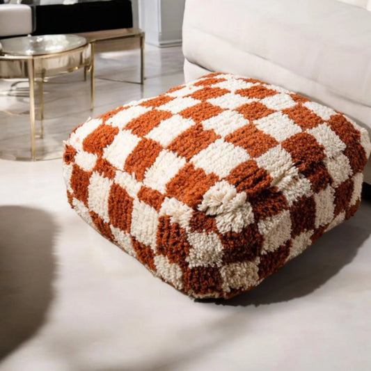Vintage Moroccan Ottoman Pouf, Moroccan Kilim Pouf, Checker Ottoman, Moroccan Kilim Pouf, Berber Floor Cushion, Large Floor Cushion Seating
