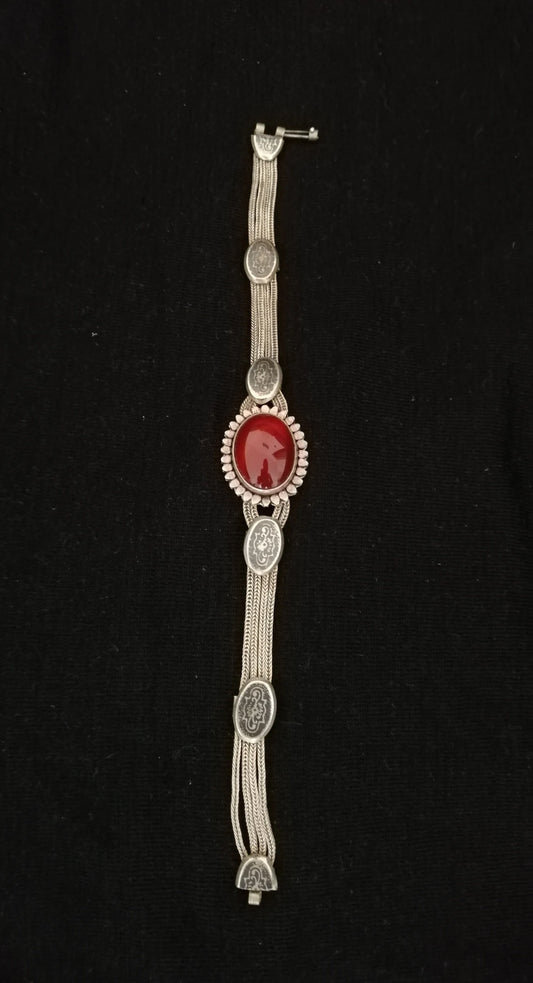 Byzantine Style Carnelian and Silver Multi-Strand Chain Bracelet