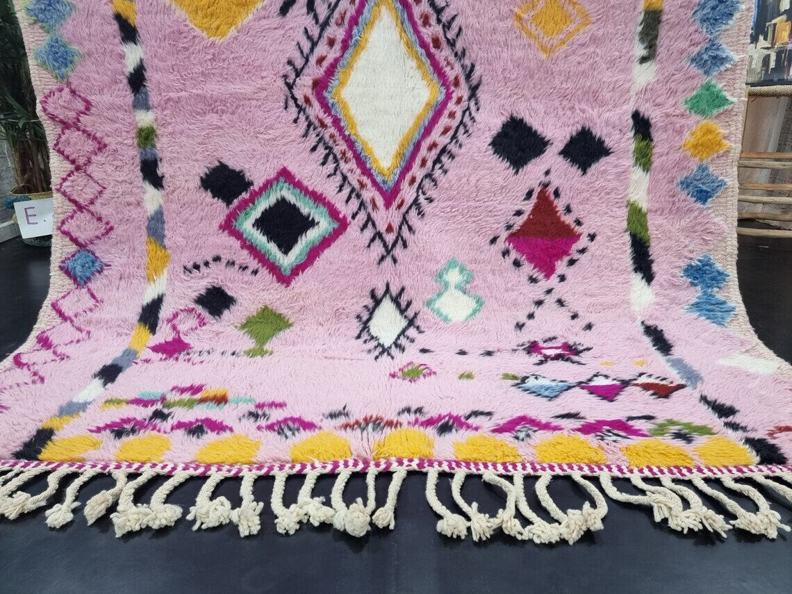 Cute BABY PINK RUG, Custom Moroccan Rug, Handmade Geometric Rug, Boho Pink Wool Rug, Maximalist Berber Rug, Cozy Chic Area Rug.