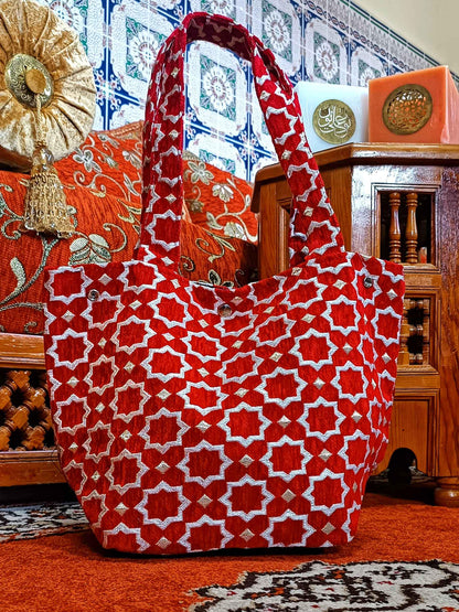 Moroccan Handmade Tote Bag | Everyday Durable Wool Handbag | Handmade Fashion Tote for Work & Outings | Stylish Moroccan Tile Design