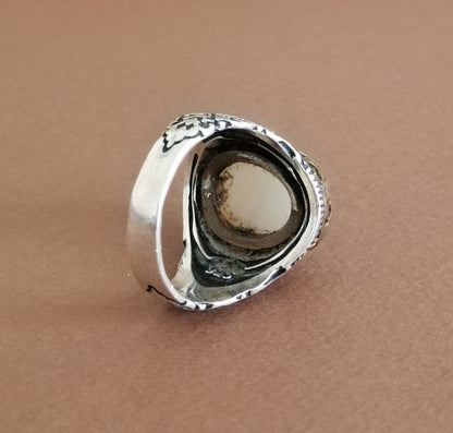 Milky Quartz and Sterling Silver Signet Ring.