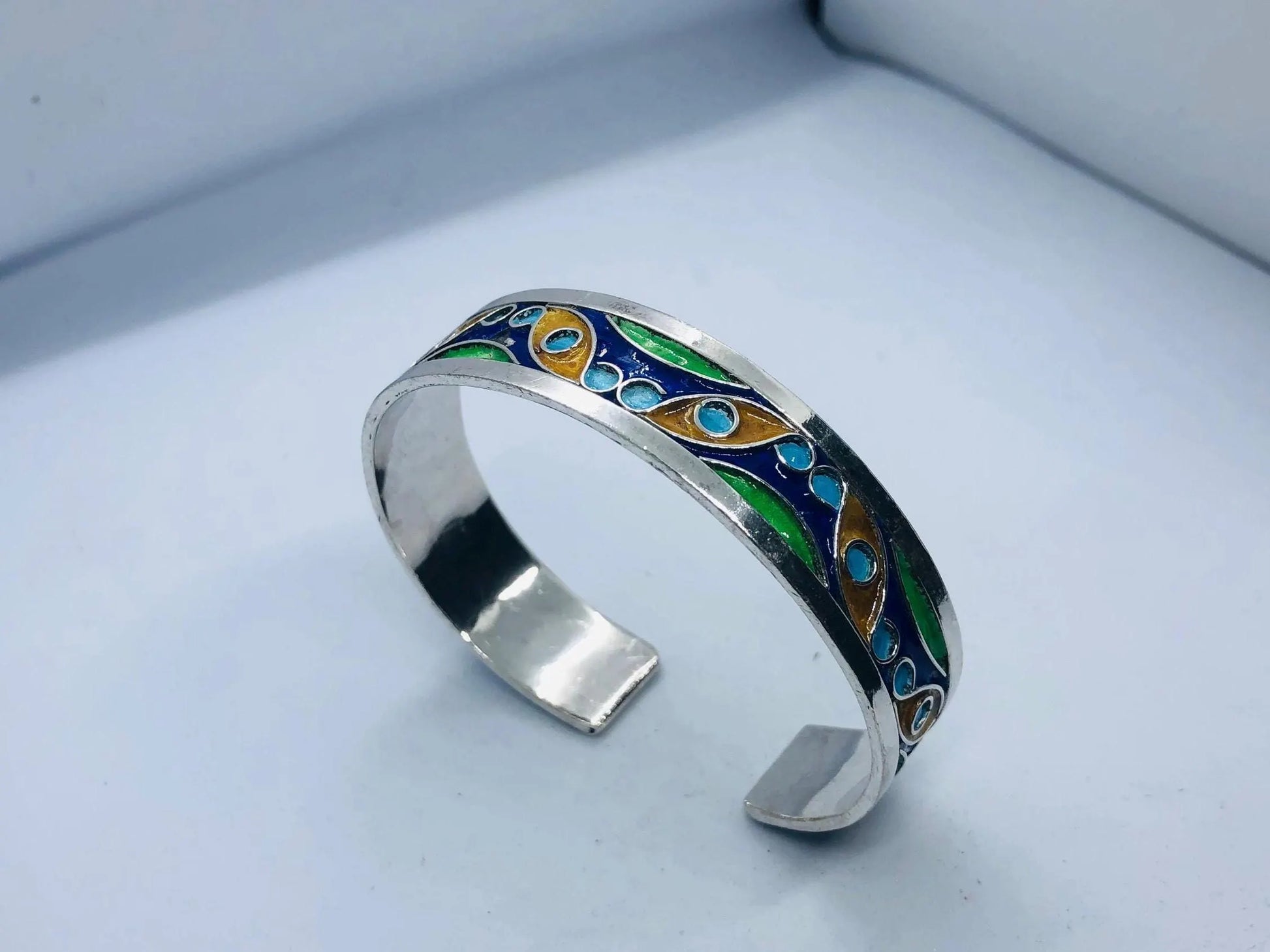 Enameled Silver Bracelet, Handmade Bracelet, Moroccan Berber Bracelet, Modern Bracelet, Traditional Bracelet, Handmade Tuareg Jewelry
