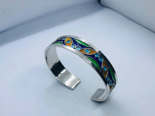 Enameled Silver Bracelet, Handmade Bracelet, Moroccan Berber Bracelet, Modern Bracelet, Traditional Bracelet, Handmade Tuareg Jewelry