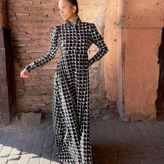 Victoria Dress Long - Black & White