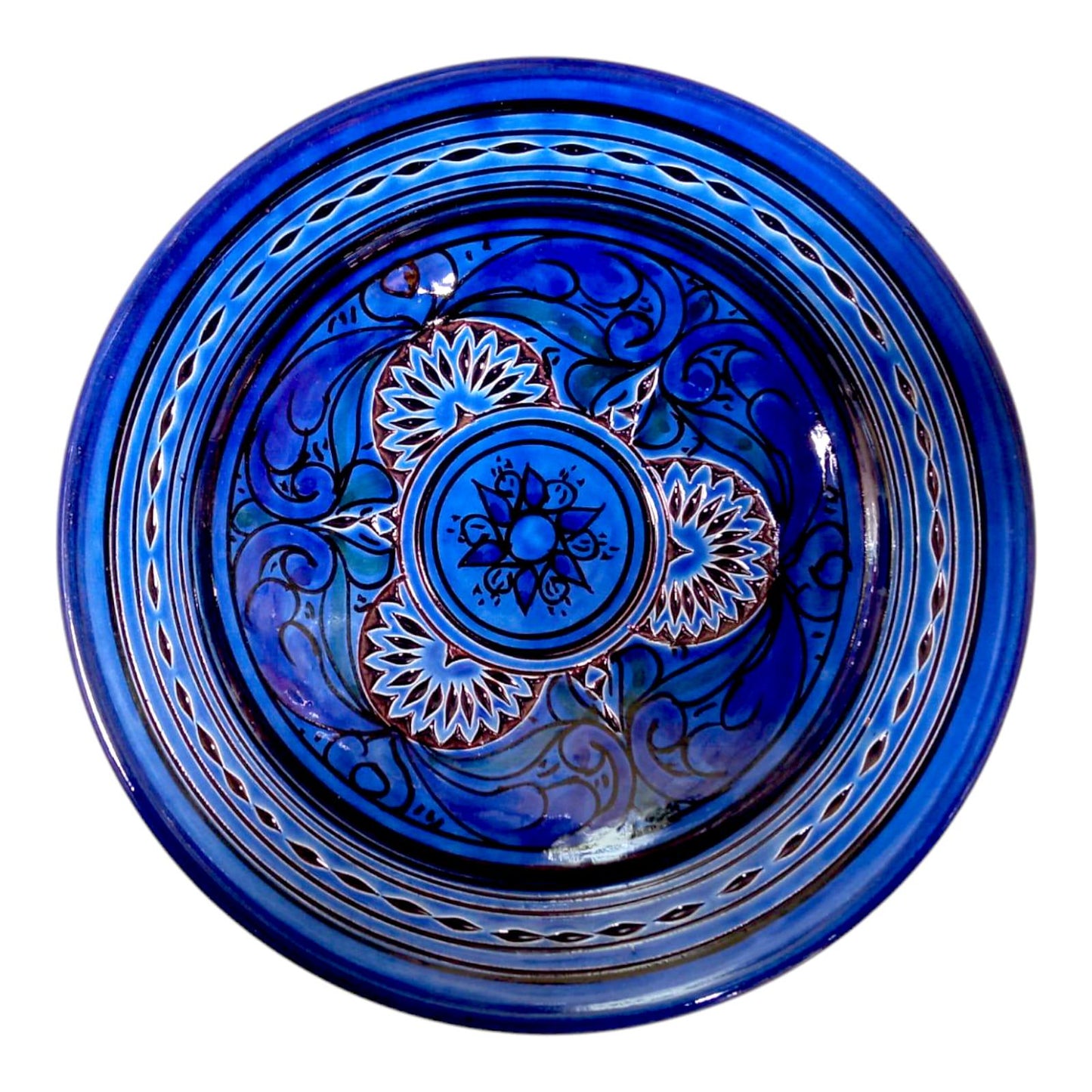 Moroccan Hand-Carved Pottery Plate: Artisanal 25Cm Serving Dish, Bohemian Decor Unique Kitchenware, Ethnic Home Decor, Traditional Artistry