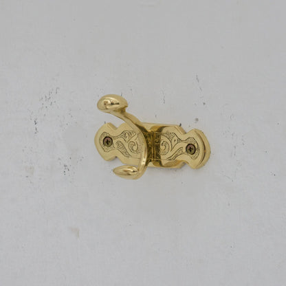 Handcrafted Single Hook, Engraved Wall Hook, Brass Coat Hook, Clothes Hooks