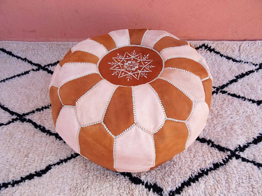 Stuffed Ottoman Leather Pouf - Handmade Moroccan Genuine Leather Pouf - Ottoman Pouffe Footstool - 100% Real Natural Leather Pouffe