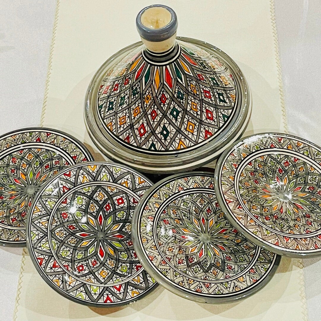 Set of Tagine and Plate Collection, Handmade Plates &Dining Essentials, Handcrafted Ceramic Tagine, Unique Plates, Tableware, Moroccan Flair