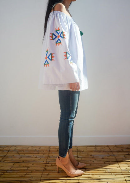 Vysyvanka Top Embroidered Moroccan off Shoulder Shirt Oversized Bohemian Top