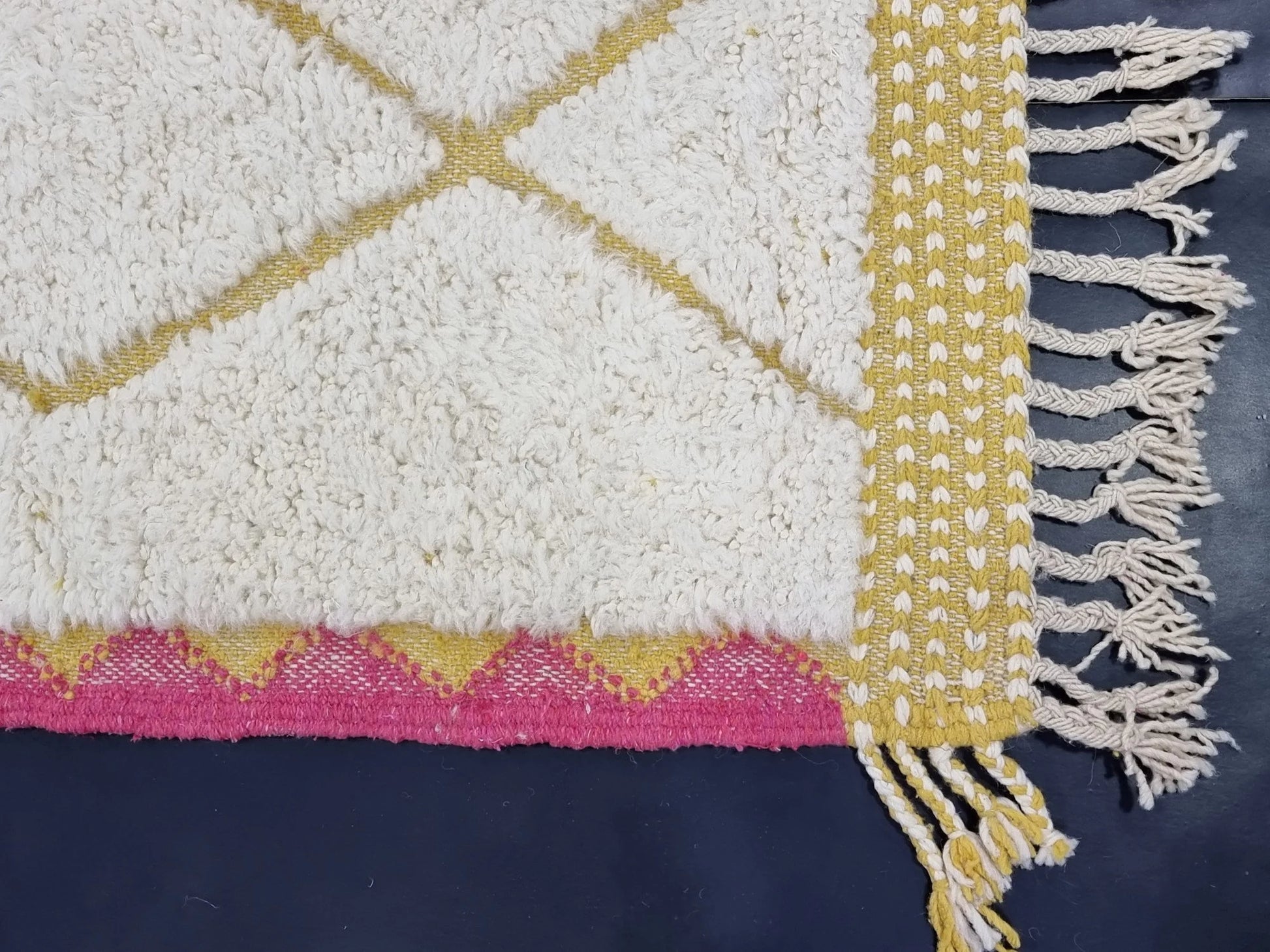 CUTE BENIOURAIN RUG, Handmade Rug 2X10, Pink & Mustard Runner Rug, Berber Wool Rug, Geometric Wool Rug, Runner Rug, Area Rug, Handwoven Rug