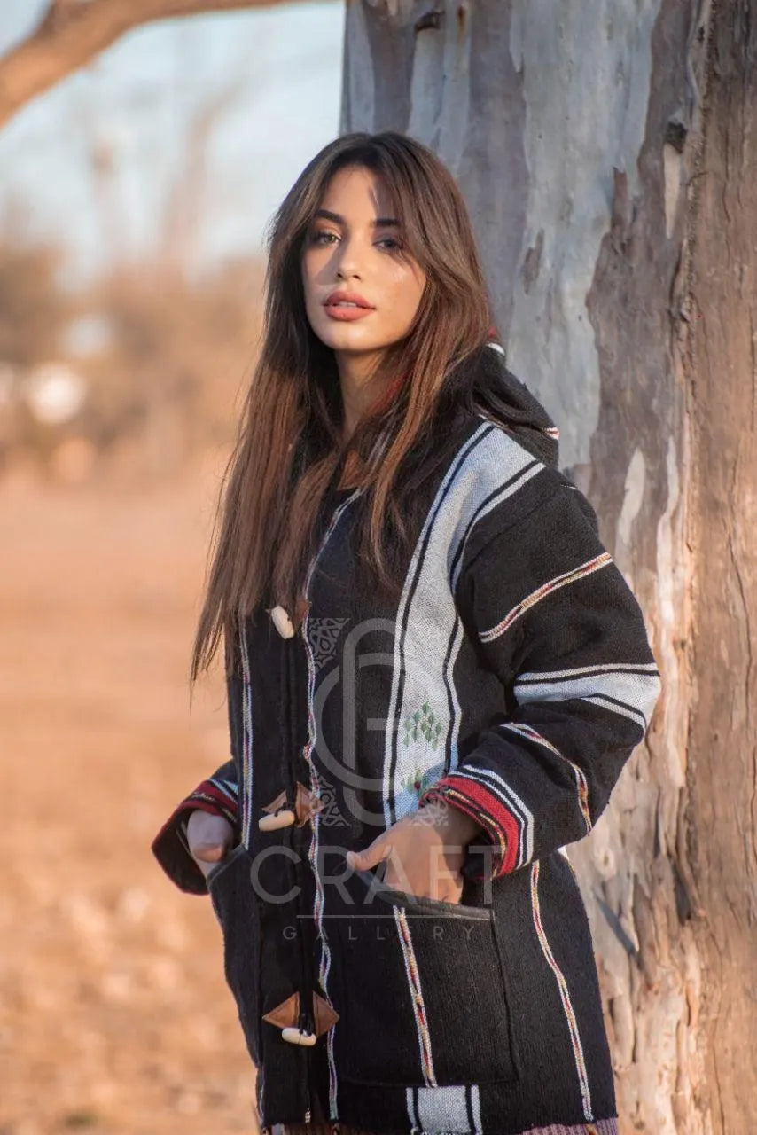 Moroccan Striped Coat Cardigan, Sweater Coat, Hoodie Coat from Fleece, Handmade Wooltrendy Clothing, Women and Men, Valentines Day
