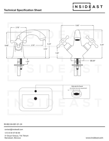 Single-Hole Unlacquered Brass Bathroom Sink Vanity Faucet with Double Simple Cross Handles