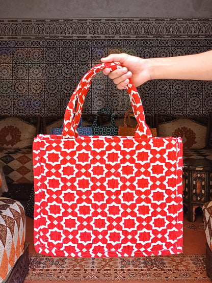 Handmade Moroccan Tote Bag with Zellij Tile Design, Large Durable Tote for Everyday Use, Unique Cultural Gift, Eco-Friendly Beach Bag