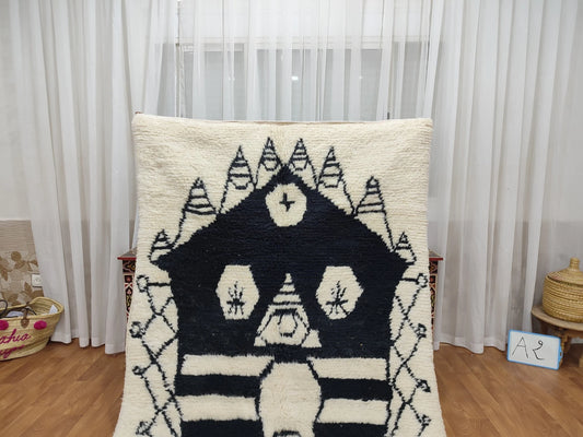 Beni Ouarain White Black Moroccan Rugs - Moroccan Beni Ourain Rug Style - Morrocan Rug Wool Berber Design - Handmade Rug - Berber Rugs Style