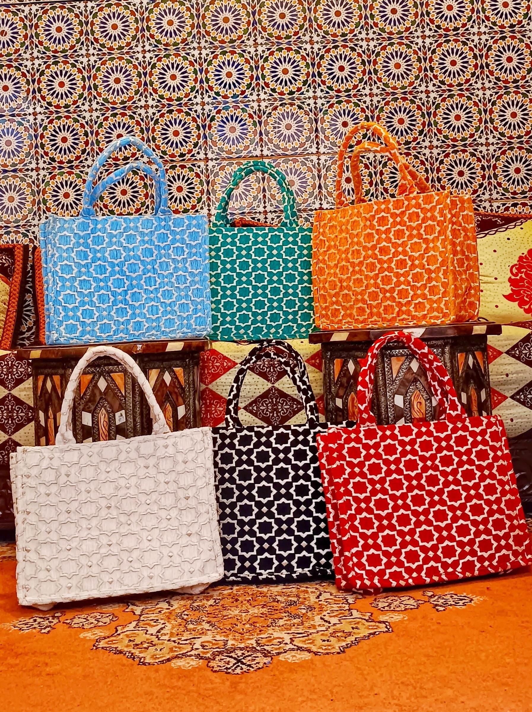 Handmade Moroccan Tote Bag with Zellij Tile Design, Large Durable Tote for Everyday Use, Unique Cultural Gift, Eco-Friendly Beach Bag