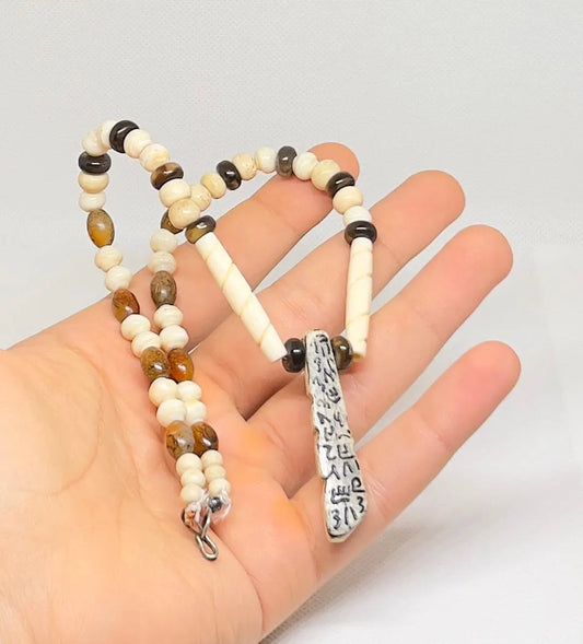 Antique African Bone Necklace with Wolf Fang Pendant, Real Bone Jewelry, Bone Choker with Tribal Pendant, Gift for Her or Him