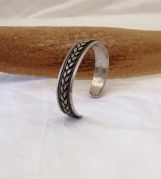 Berber Silver Cuff with Double Silver Plait