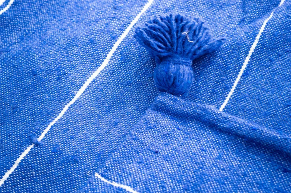 Sky Blue Handmade Moroccan Blanket, Berber Blanket, Woven Blanket, Throw Blanket, Tassel Blanket, Cotton Blanket