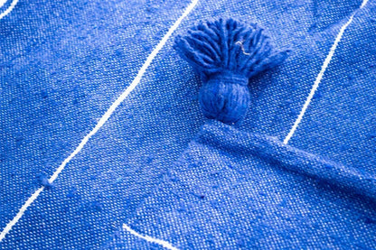 Sky Blue Handmade Moroccan Blanket, Berber Blanket, Woven Blanket, Throw Blanket, Tassel Blanket, Cotton Blanket
