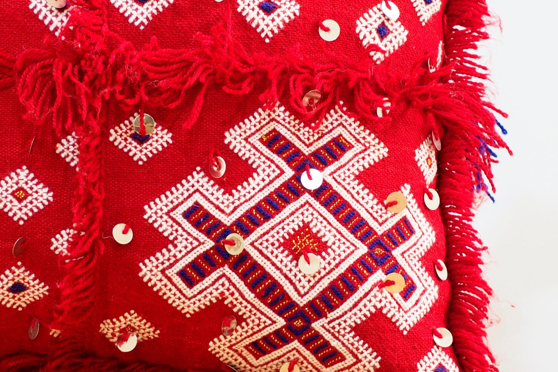 Handmade Moroccan Wedding Blanket Pillow Cover Handira Blanket Cushion Cover Wool Pillow Cover with Sequins