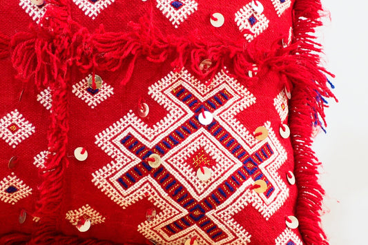 Handmade Moroccan Wedding Blanket Pillow Cover Handira Blanket Cushion Cover Wool Pillow Cover with Sequins