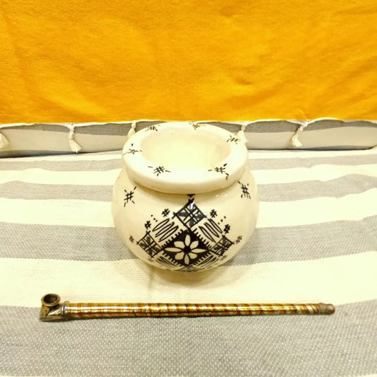 Moroccan Ceramic Ashtray with Berber Desgine, Painted by Hand Ashtray, Unique Ashtray, Decorative Ashtray, Black & White Ashtray