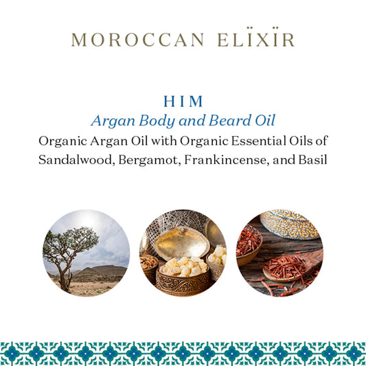 HIM Men'S Beard and Body Oil Argan Oil with Sandalwood, Bergamot, Frankincense and Basil