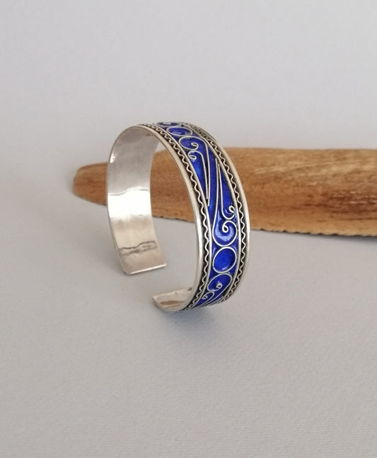 Berber Blue Enamel Silver Cuff