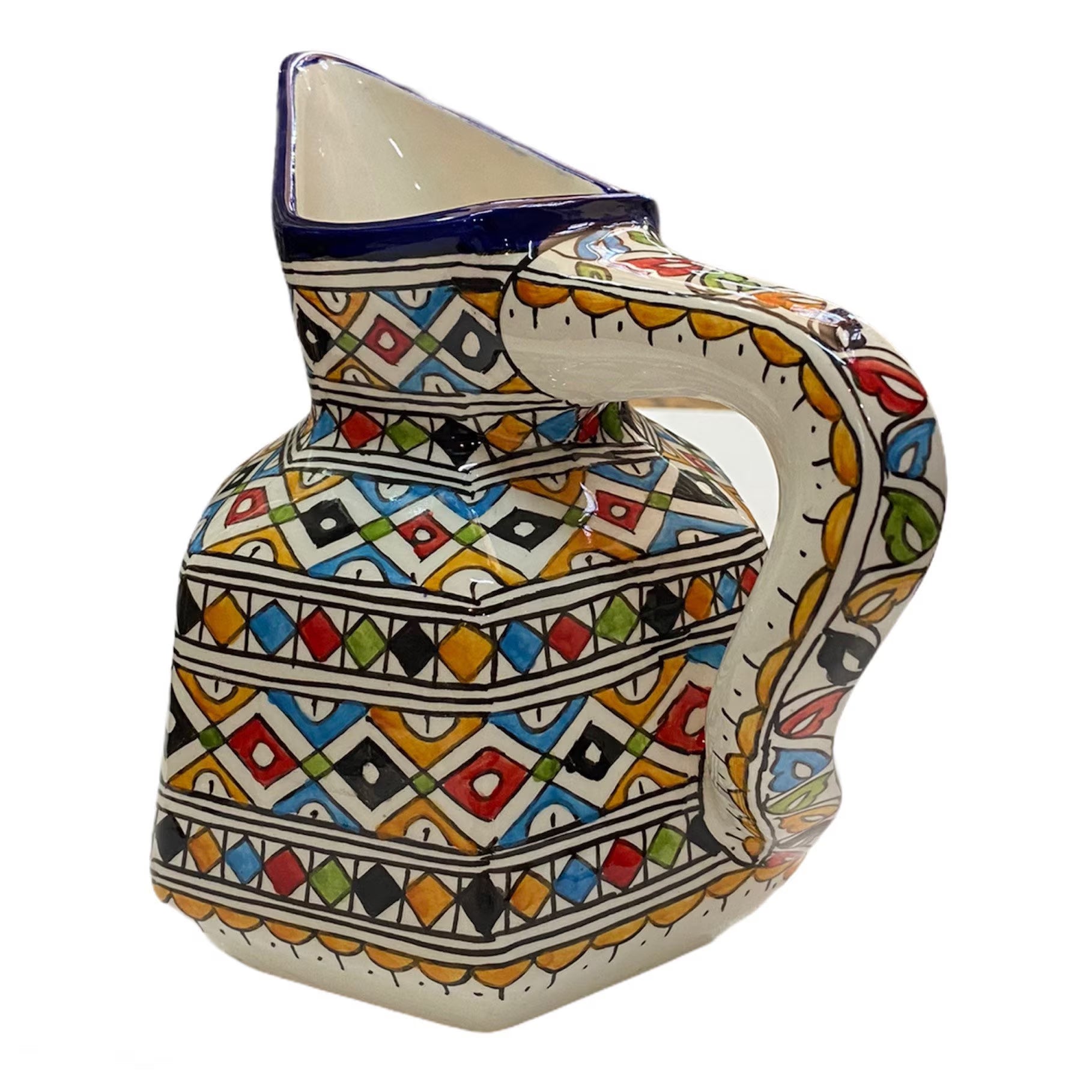 Fes Ceramic Jug Handmade and Painted /Pitcher with Traditional Shape/Carafe with Original Handle.