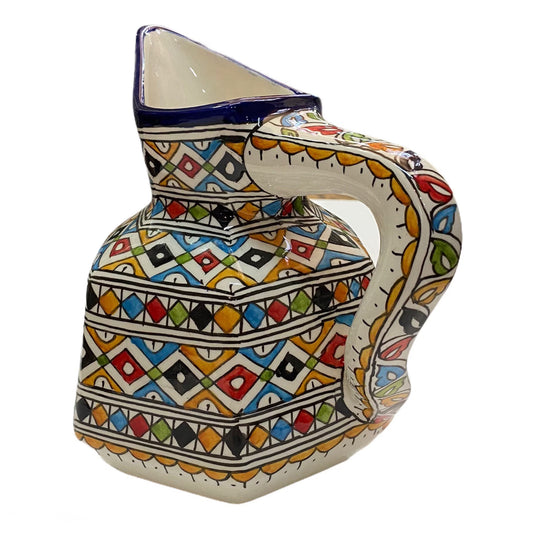 Fes Ceramic Jug Handmade and Painted /Pitcher with Traditional Shape/Carafe with Original Handle.