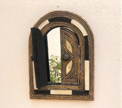 Small Wall Mirror, Decorative Mirror, Wall Brass Mirror, Boho Mirror, Bone Inlay Mirror, Mirror with Doors