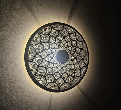 Moroccan round Brass Wall Sconce, Brass Wall Lamp