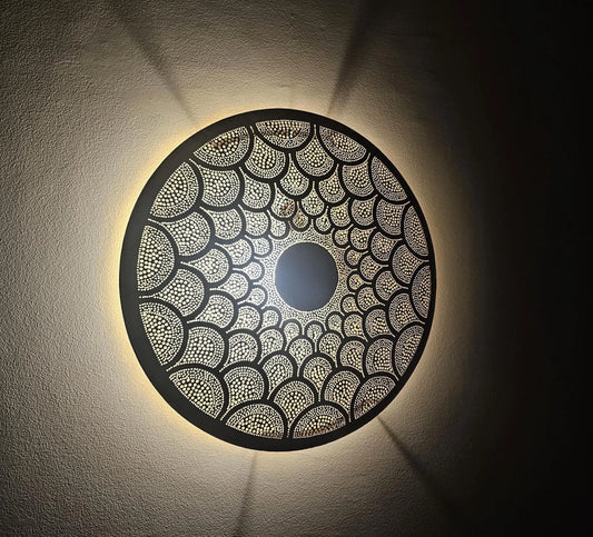 Moroccan round Brass Wall Sconce, Brass Wall Lamp
