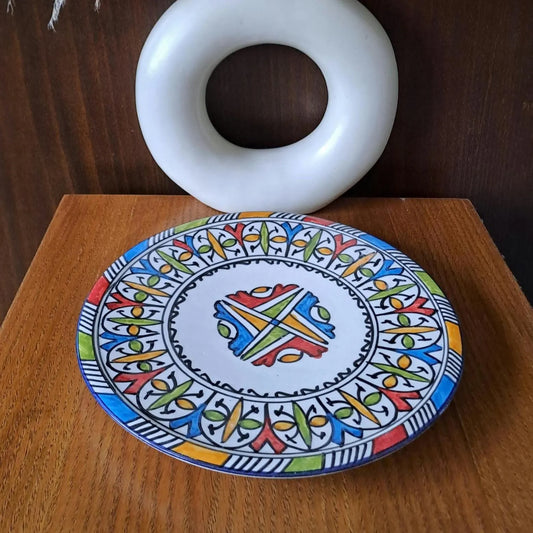 Large Colorful Moroccan Plate 25Cm – Handcrafted Ceramic Pottery – Wall Decor or Serving Dish – Boho Moroccan Home