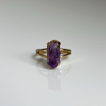 Amethyst Ring, Gold, Adjustable Ring, Crystal Ring, Amethyst Jewelry, Third Eye Chakra, Nickel-Free, Crystal Gift, Raw Purple Gemstone