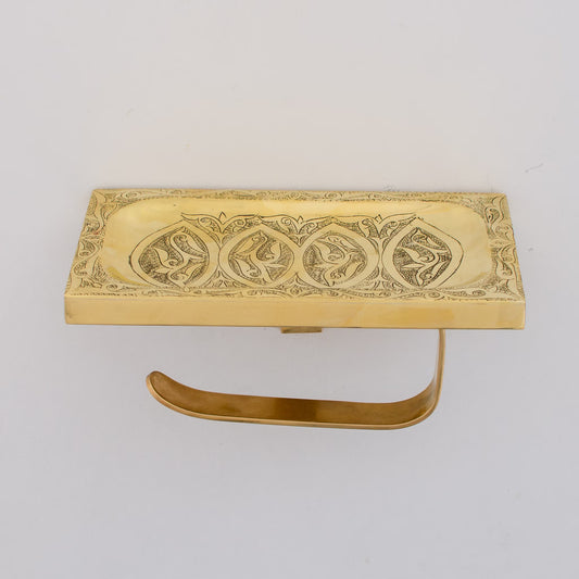 Unlacquered Brass Shelf with Hook, Brass Wall Mount Shelf, Brass Toilet Paper Holder