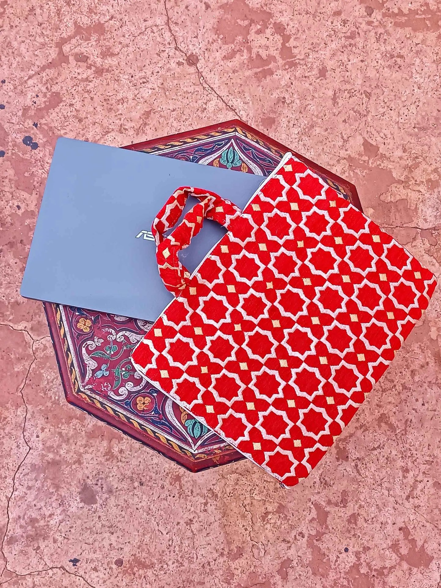 Handmade Moroccan Laptop Sleeve with Zellij Pattern | Stylish Macbook Air Sleeve | Custom Laptop Cover for Women & Men | Unique Office Gift