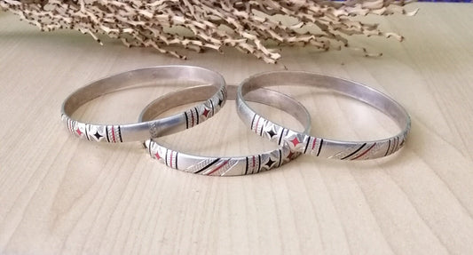 Set of 3 Tuareg Silver Bangles with Decorative Enamel