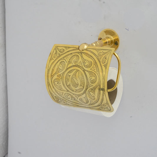 Solid Brass Toilet Paper Holder with Sliding Cover, Handcrafted Powder Room Roll Holder