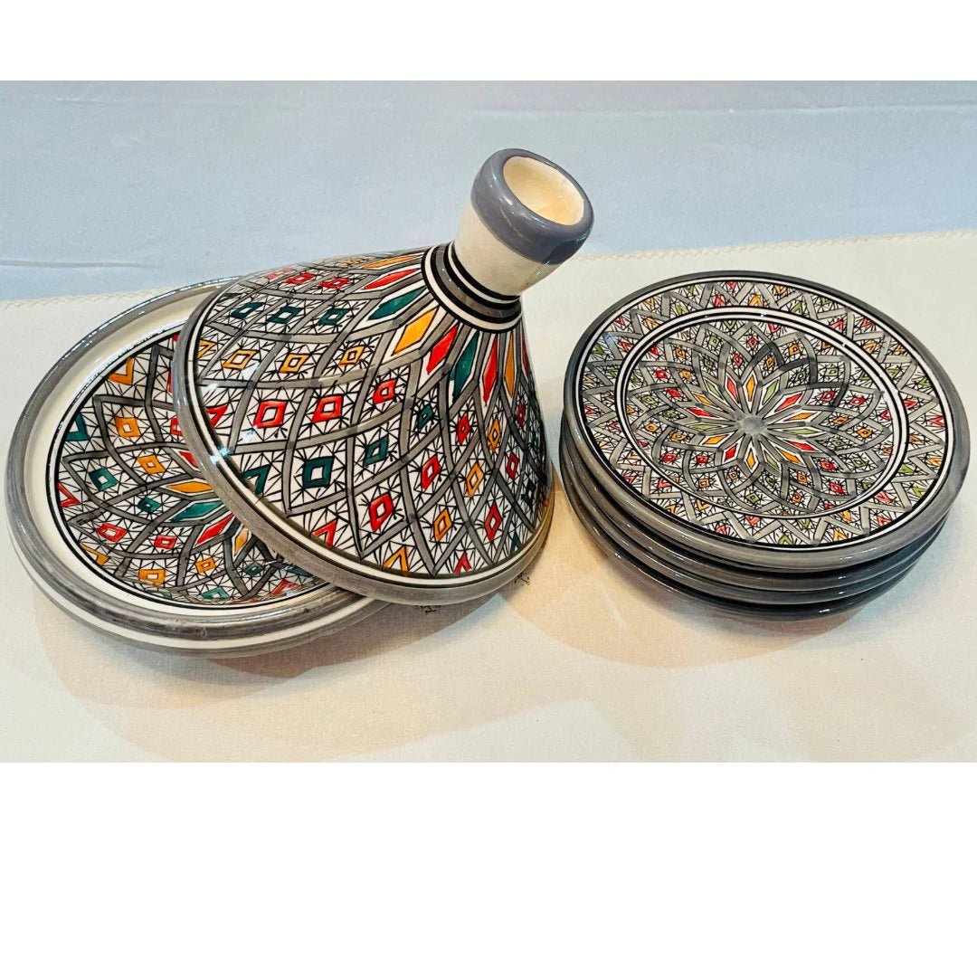 Set of Tagine and Plate Collection, Handmade Plates &Dining Essentials, Handcrafted Ceramic Tagine, Unique Plates, Tableware, Moroccan Flair