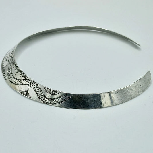 925 Sterling Silver Necklace, Crafted Silver Necklace, Silver Rigid Choker, African Cuff Necklace, Shiny Silver Rigid Necklace,