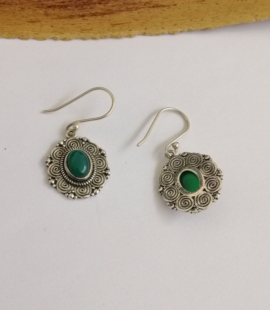 Sterling Silver and Green Jasper Drop Earrings